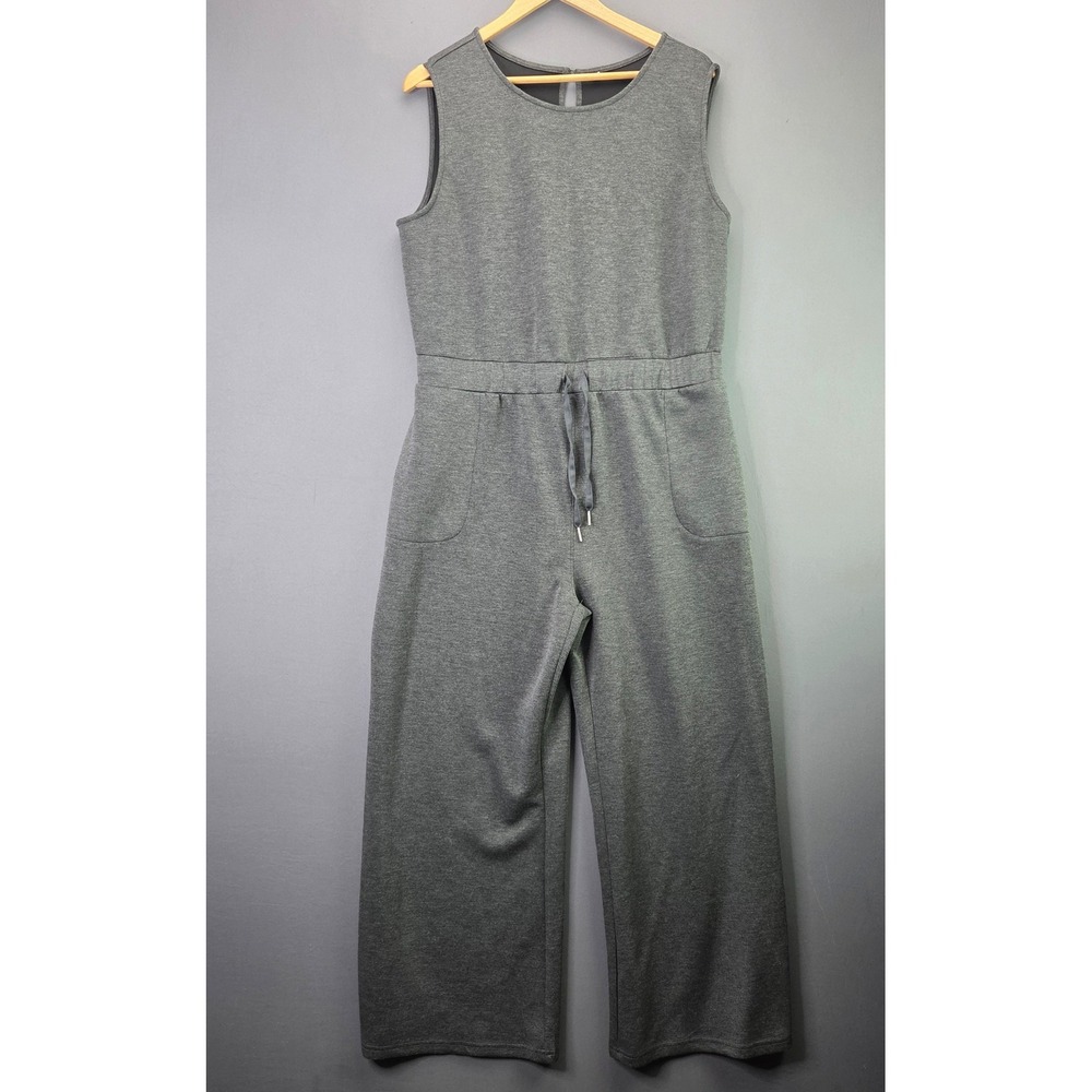 Unbranded Sleeveless Jumpsuit Wide Leg Drawstring XXL Gray Heathered Jersey Knit
